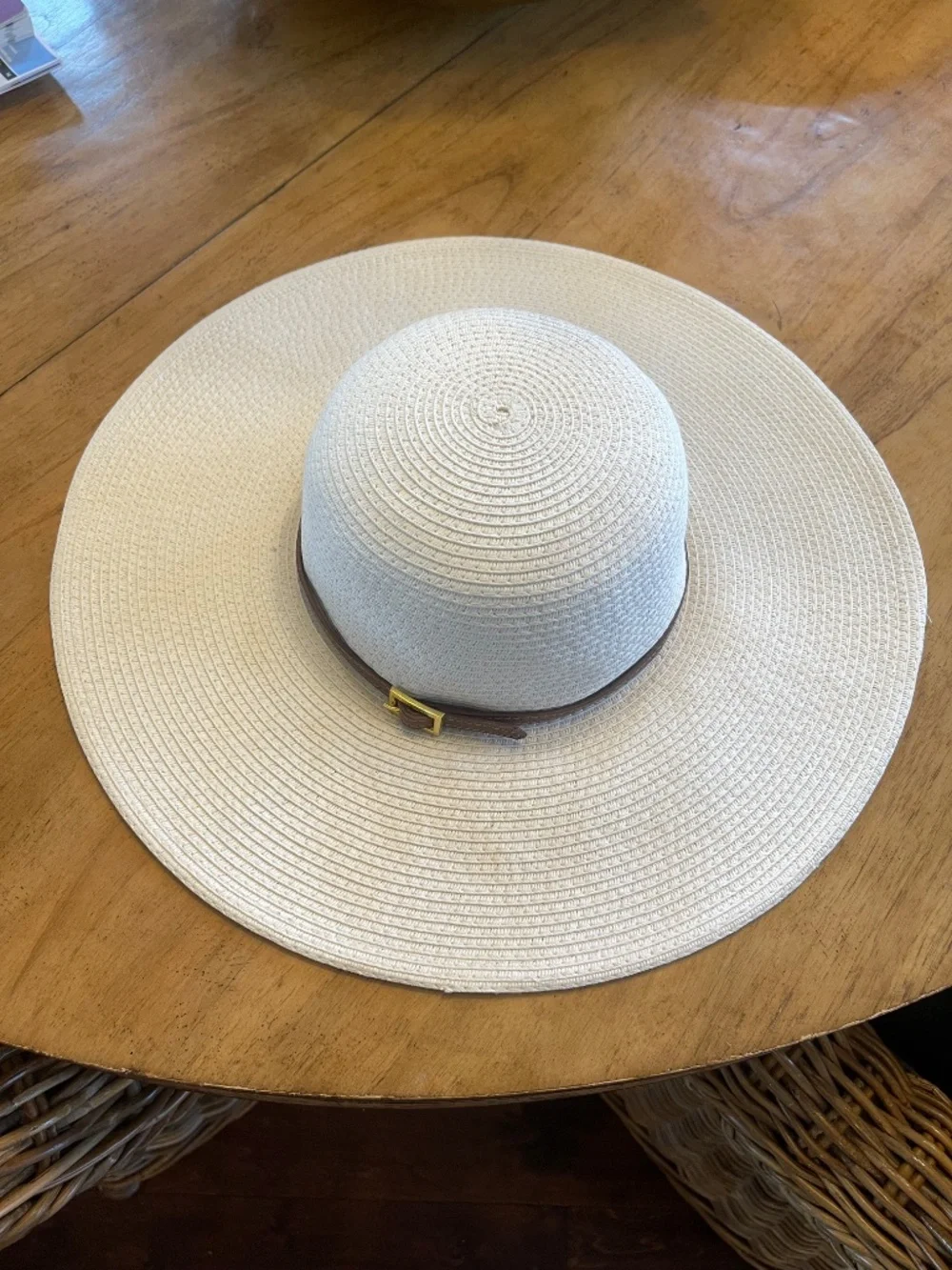 Melissa Odabash Jemima Floppy Wide Brim Hat, White and Tan Leather Trim - Picture 9 of 14